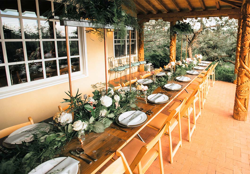 Event dinner table in covered patio