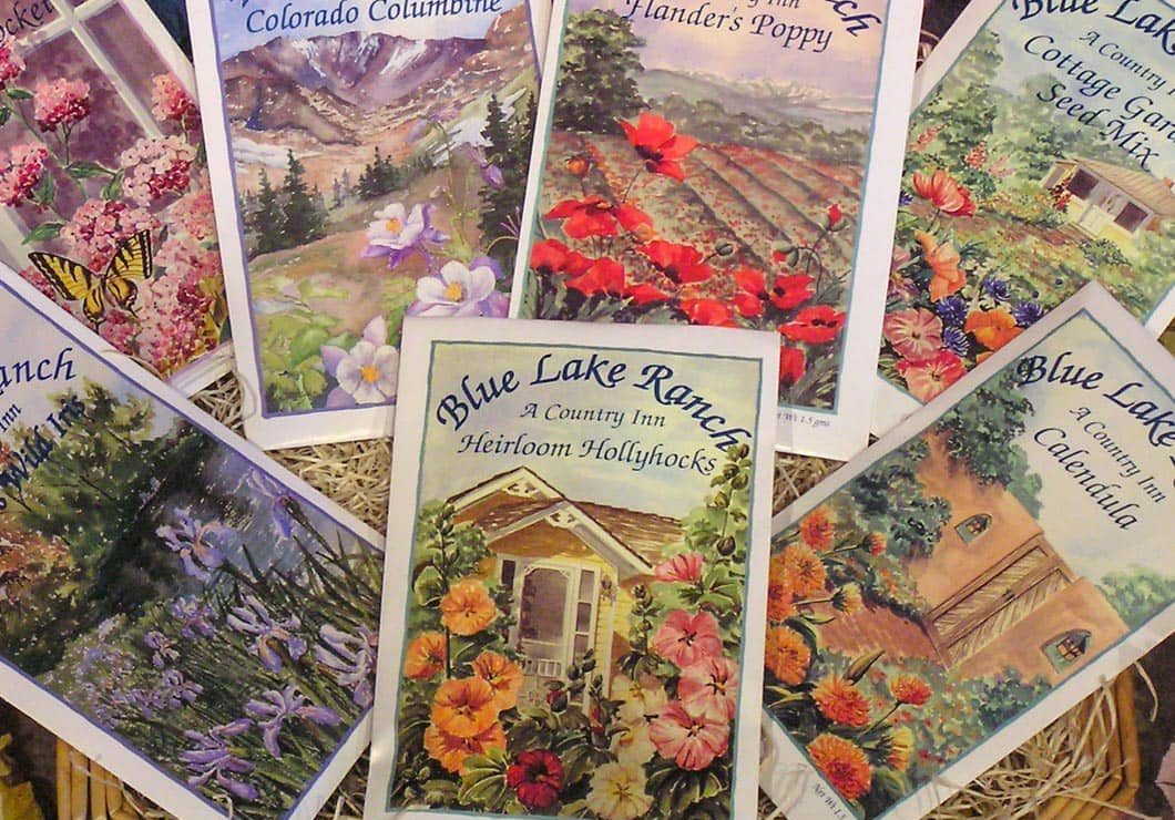 Packets of Blue Lake Ranch heirloom flower seeds