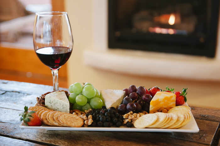 Red wine and an assortment of cheeses